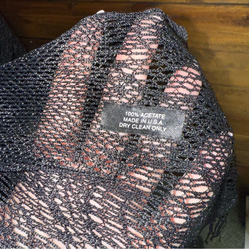 Vintage Elegant Black Fringe Sweater shawl shimmery knit 100% acetate - Picture 5 of 8